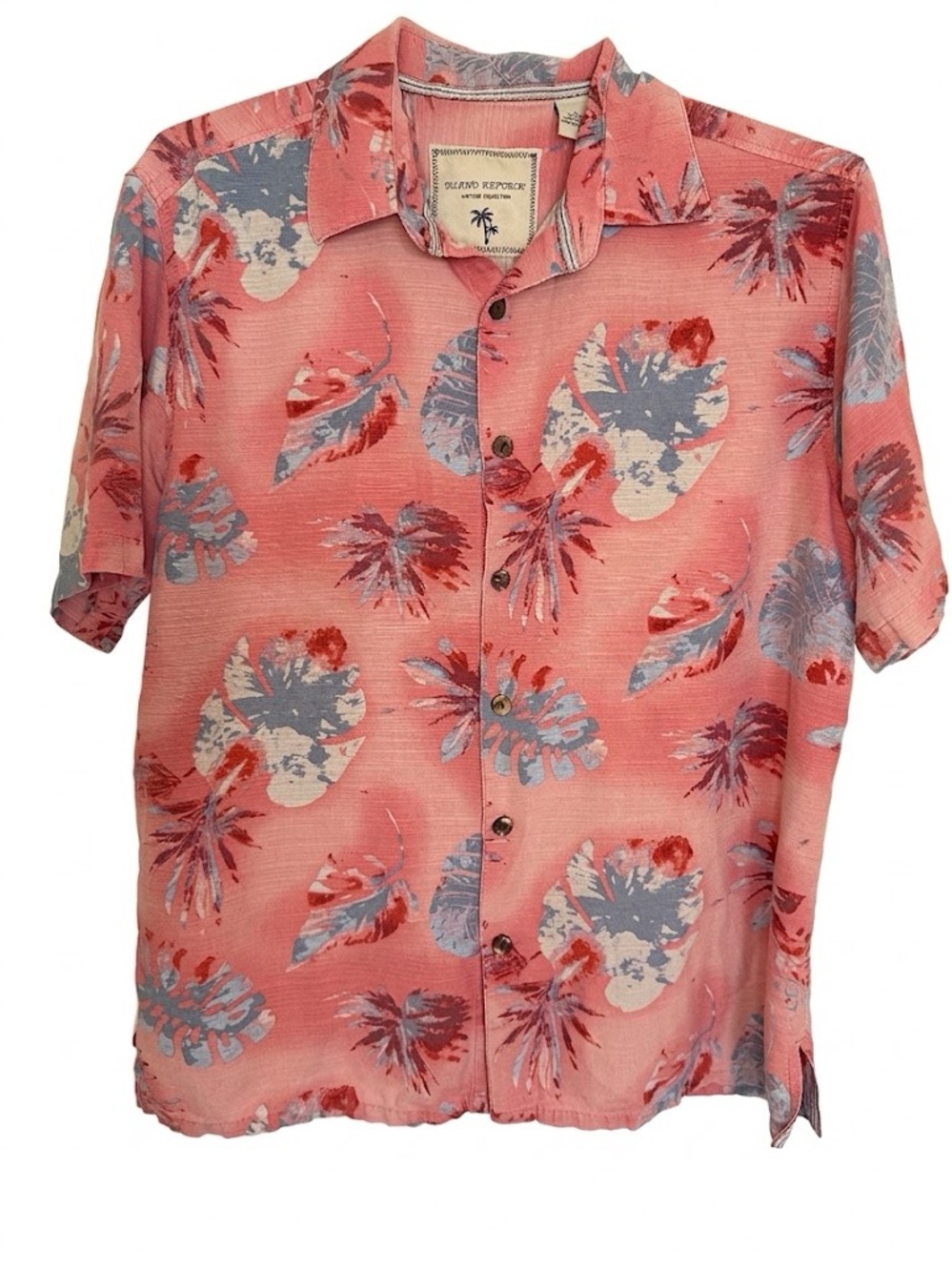 Island Republic Men’s Button Down Silk Large Coral Tropical Print